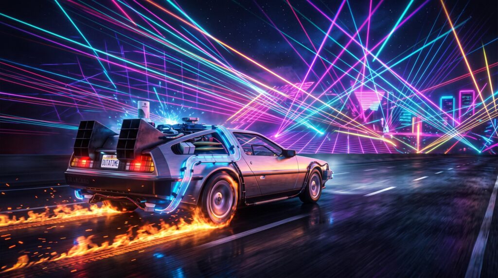 Back to the Future DeLorean versus 80s City of Lasers